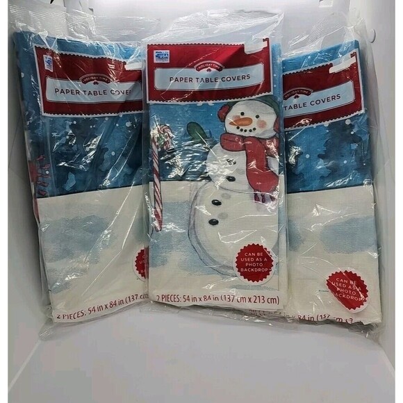 Let It Snow Snowman Christmas Paper Table Cover Use Photo Backdrop 54 × 84 Qty 3 - Picture 7 of 7